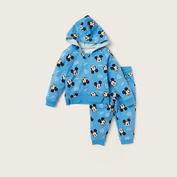 Mickey Mouse Print Hooded Sweatshirt and Jog Pants Set