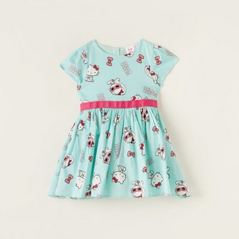 Sanrio Hello Barbie Round Neck A-line Dress with Belt Tie-Ups