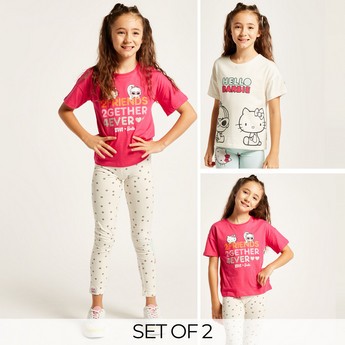 Sanrio Hello Kitty Print T-shirt with Short Sleeves - Set of 2