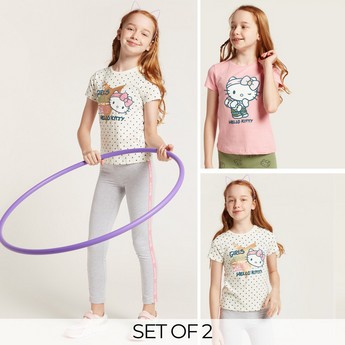 Sanrio Hello Kitty Print Crew Neck T-shirt with Short Sleeves