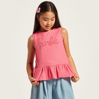 Barbie Embellished Schiffli Sleeveless Peplum Top