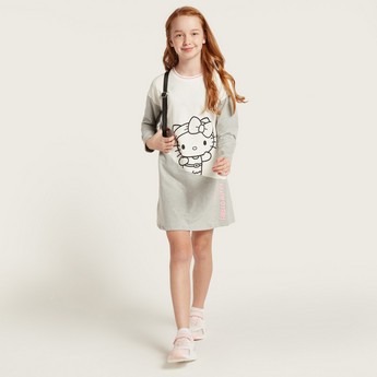 Sanrio Hello Kitty Print Round Neck Sweat Dress with Long Sleeves