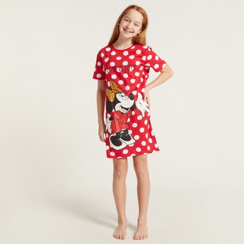 Disney Minnie Mouse Print Night Dress with Short Sleeves