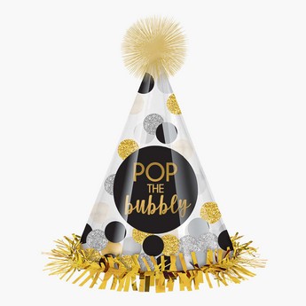 Party Centre Happy New Year Pop the Bubbly Glitter Cone Hat