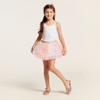 Charmz Floral Applique Tutu Skirt with Elasticated Waistband