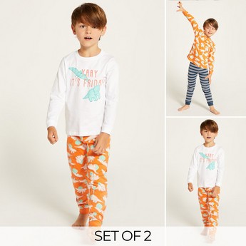 Juniors Printed Crew Neck T-shirt and Pyjama - Set of 2