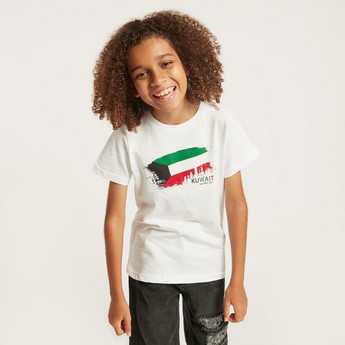Juniors Kuwait national Day Print T-shirt with Short Sleeves