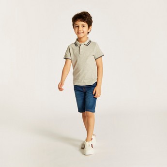 Juniors Textured Polo T-shirt with Short Sleeves