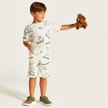 Snoopy Print Crew Neck T-shirt and Shorts Set