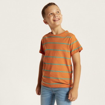 Juniors Striped Crew Neck T-shirt with Short Sleeves