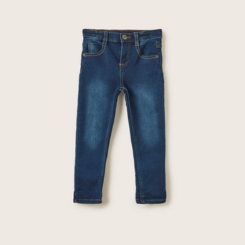 Juniors Solid Denim Pants with Pockets and Button Closure