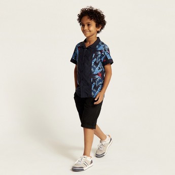 Juniors Printed Shirt with Notched Collar and Short Sleeves