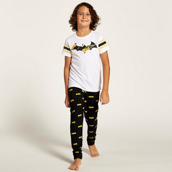Batman Print T-shirt and Full Length Printed Pyjama Set