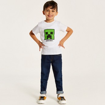 Juniors Minecraft Print T-shirt with Crew Neck and Short Sleeves