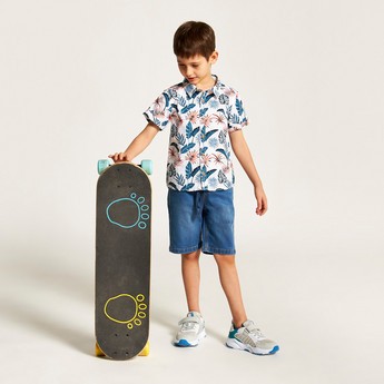 Juniors Tropical Print Shirt with Short Sleeves and Button Closure