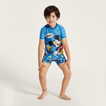 Mickey Mouse Print Rash Guard and Swim Shorts Set