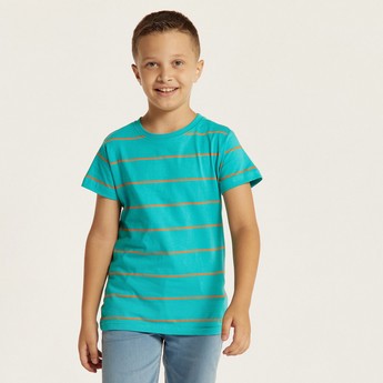 Juniors Striped Crew Neck T-shirt with Short Sleeves