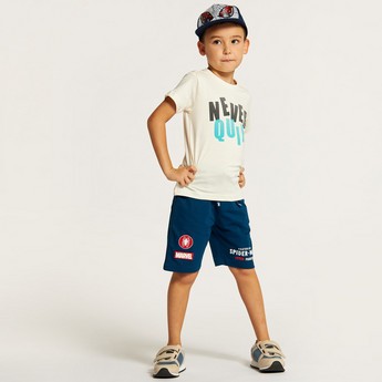 Spiderman Print Mid-Rise Shorts with Drawstring Closure and Pockets