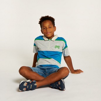 Juniors Striped Polo T-shirt with Short Sleeves and Button Closure