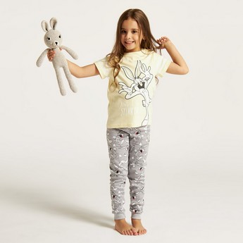 Looney Tunes Print Crew Neck T-shirt and Pyjama Set