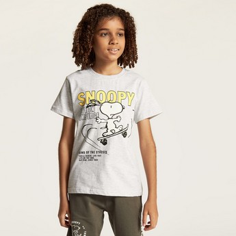 Snoopy Dog Print T-shirt with Round Neck and Short Sleeves