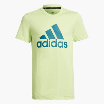 adidas Logo Print Crew Neck T-shirt with Short Sleeves