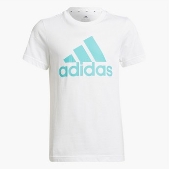 adidas Logo Print Crew Neck T-shirt with Short Sleeves