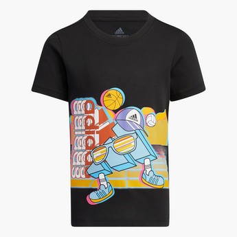 adidas Graphic Print Crew Neck T-shirt with Short Sleeves