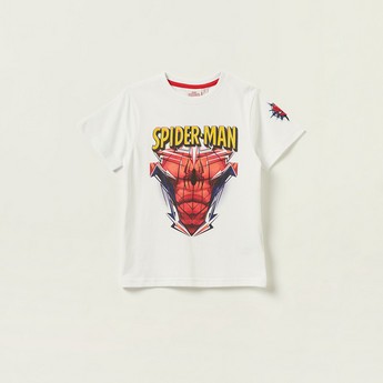 Spiderman Print T-shirt with Crew Neck and Short Sleeves