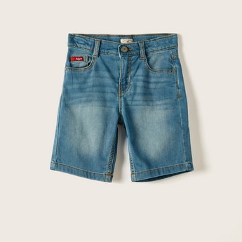 Lee Cooper Solid Denim Shorts with Pocket Detail and Button Closure