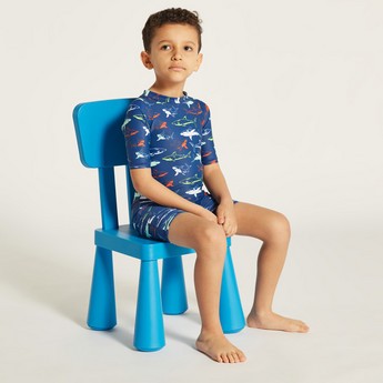 Juniors Printed Swimwear with Short Sleeves