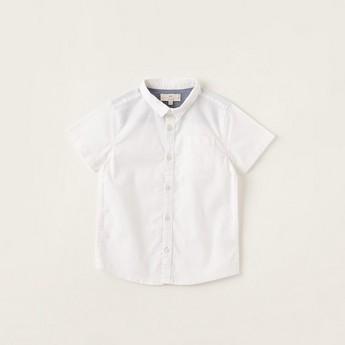 Juniors Solid Shirt with Spread Collar and Short Sleeves