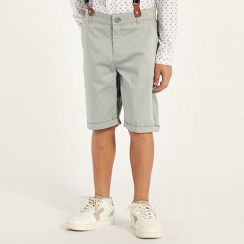 Juniors Solid Shorts with Button Closure and Suspenders