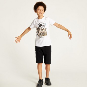 Juniors Dino Trail Print T-shirt with Short Sleeves and Crew Neck