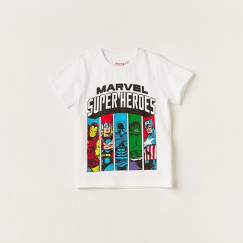 Superhero Print Crew Neck T-shirt with Short Sleeves