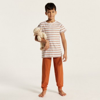 Juniors Striped Round Neck T-shirt and Full Length Pyjama Set