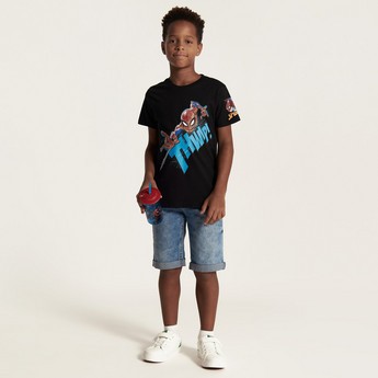 Spiderman Print T-shirt with Crew Neck and Short Sleeves