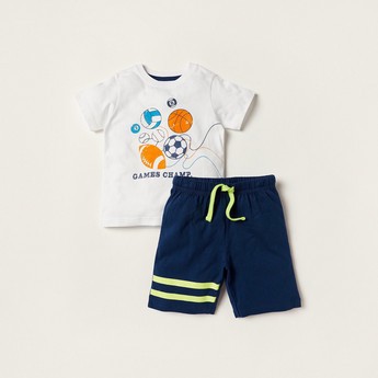 Juniors Printed Crew Neck T-shirt and Shorts Set