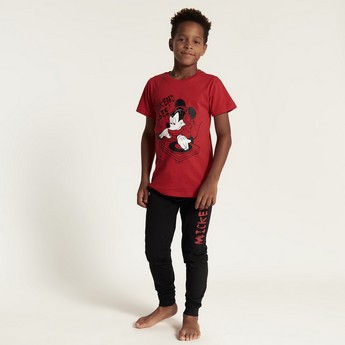 Disney Mickey Mouse Print T-shirt and Full Length Pyjama Set