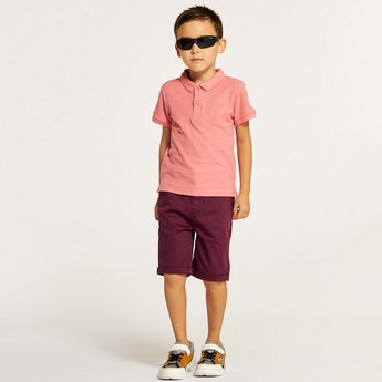 Juniors Solid Polo T-shirt with Short Sleeves and Button Closure