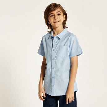 Juniors Solid Shirt with Spread Collar and Short Sleeves