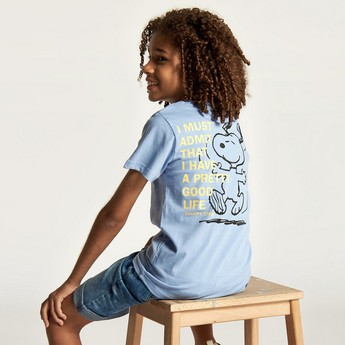 Snoopy Print T-shirt with Round Neck and Short Sleeves