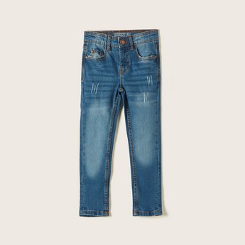 Juniors Solid Jeans with Pockets and Button Closure