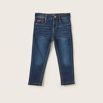 Lee Cooper Solid Denim Jeans with Pockets and Button Closure