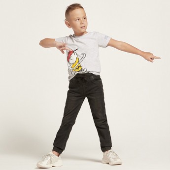 Juniors Solid Denim Pants with Pocket Detail and Drawstring