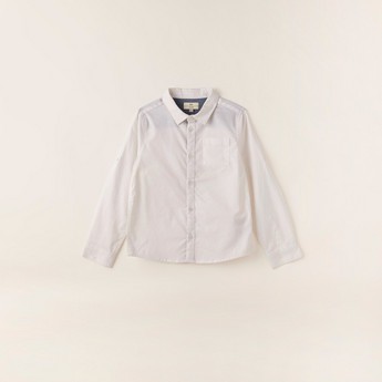 Juniors Solid Shirt with Long Sleeves and Pocket Detail