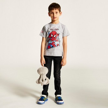 Spider-Man Print Crew Neck T-shirt with Short Sleeves