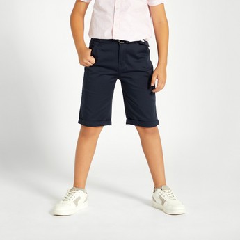 Juniors Solid Shorts with Pockets and Belt