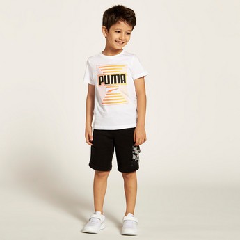 PUMA Logo Print Round Neck T-shirt with Short Sleeves