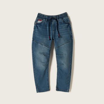 Lee Cooper Denim Jeans with Drawstring Closure and Folded Hem